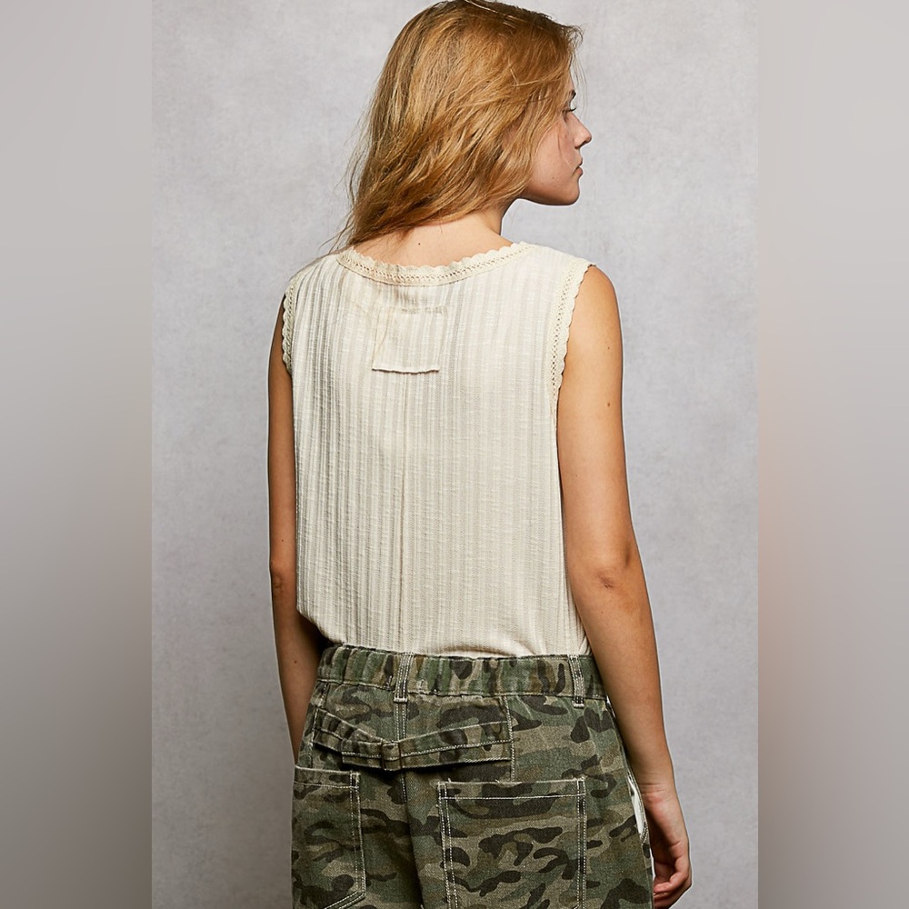 POL Ribbed Round Neck Tank with Lace Trim - Picture 4 of 6